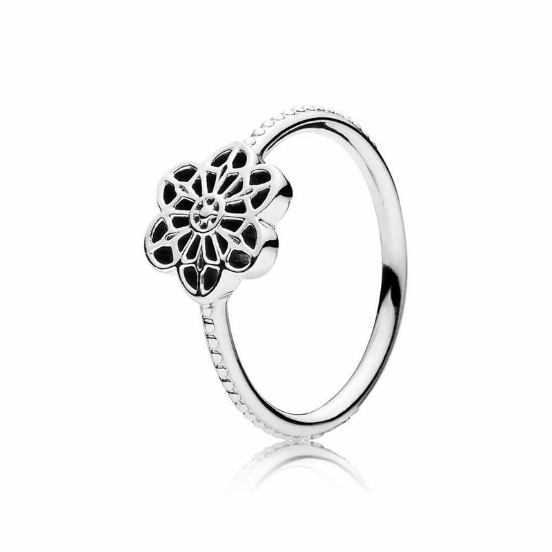 Pandora Floral Daisy Lace Stackable Ring Ireland - Sterling Silver - 503917GBU